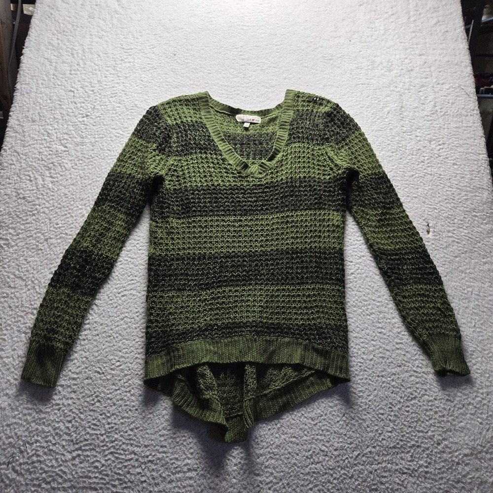 Derek Plus Sweater Womens Plus 1X Green V Neck Long Sleeve Striped Knit Pullover